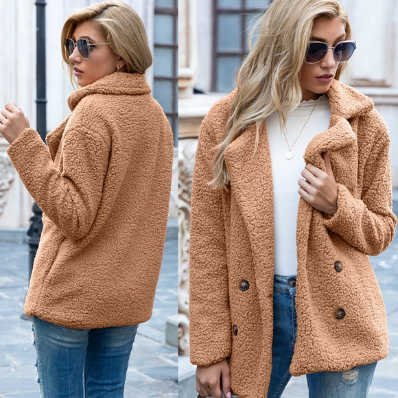 Harmony In Nature Jackets & Blazers - Sherpa Fusion Double-Breasted Coat - Chestnut